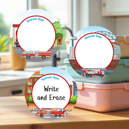 Multi-surface large round write-on labels farm animal design personalized name tags