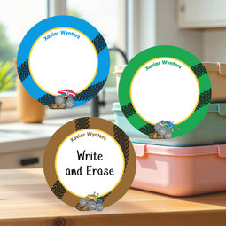 Multi-surface large round write-on labels monster truck design durable name tags