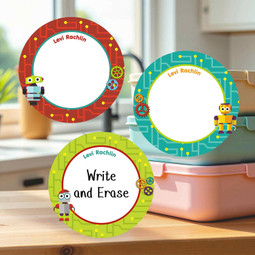 Eco-friendly large round write-on labels robot design personalized name tags