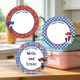 Tear-resistant large round write-on labels cowboy design personalized name tags