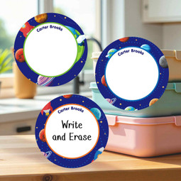 Eco-friendly large round write-on labels planet design personalized name tags