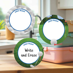 Multi-surface large round write-on labels golf design personalized name tags