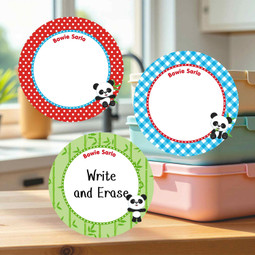 Eco-friendly large round write-on labels panda design personalized name tags