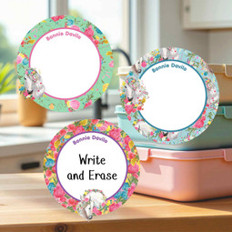 Tear-resistant large round write-on labels horse design personalized name tags