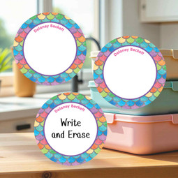 Tear-resistant large round write-on labels mermaid adventure personalized name tags