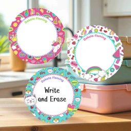Durable large round write-on labels sticker design personalized name tags