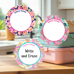 Durable large round write-on labels tropical design personalized name tags