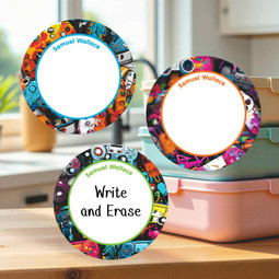 Eco-friendly large round write-on labels galaxy design personalized name tags