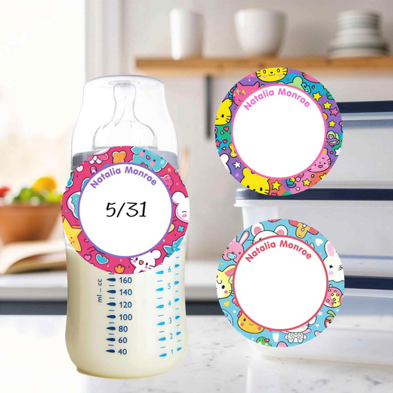 Kawaii Cuties small round write-on labels — reusable waterproof daycare