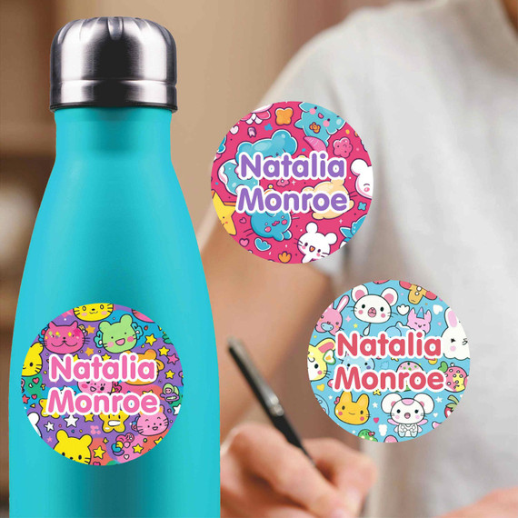 Durable personalized round labels for kids