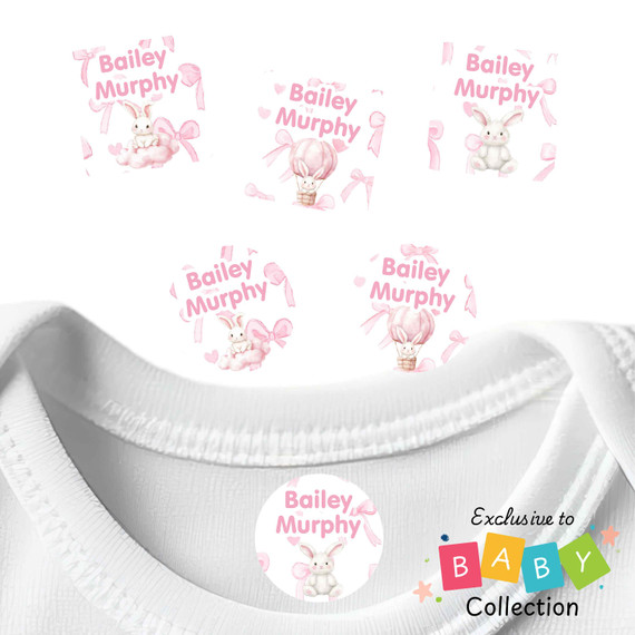 Daycare clothing labels with gentle white bunnies perfect for baby clothes and nursery organization