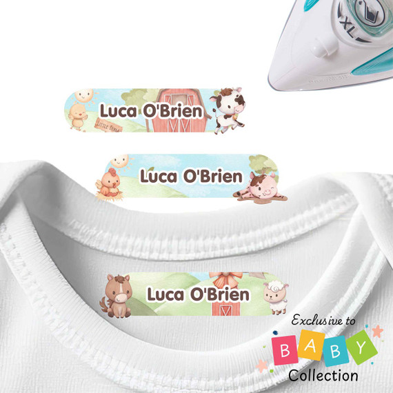 Barnyard Buddies Large Iron On Labels for Clothes iron on nametags for clothes — personalized iron-on clothing labels for kids