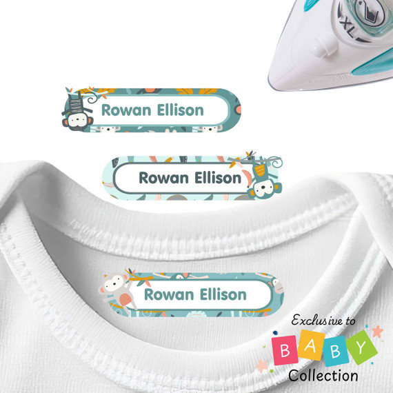 Cheeky Monkeys Large Iron On Labels for Clothes iron on nametags for clothes — personalized iron-on clothing labels for kids