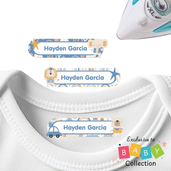 Playtime Pals Large Iron On Labels for Clothes iron on nametags for clothes — personalized iron-on clothing labels for kids