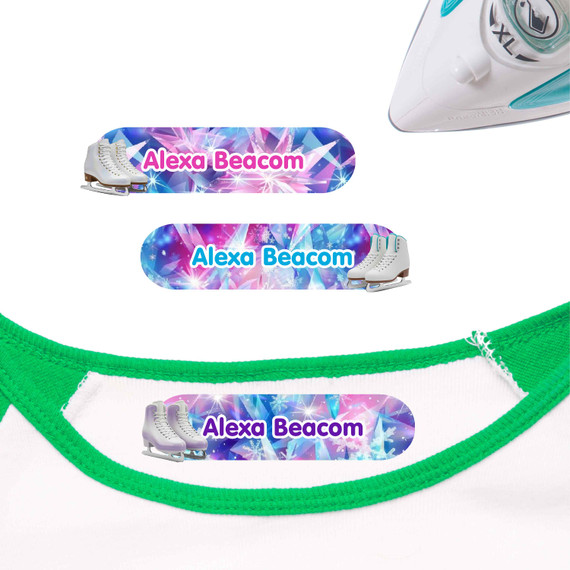 Stay-put Figure Skating school name tags. These personalized tags won't peel in the wash.