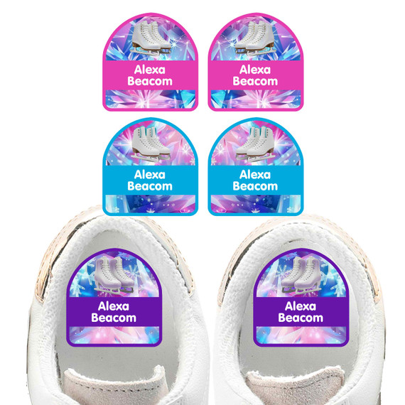 Ice skating shoe stickers - waterproof personalized heel-shape labels for kids