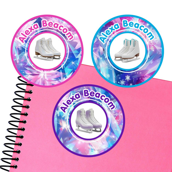 Large round ice skating name stickers - 3 inch waterproof personalized labels