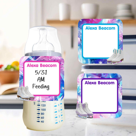 Ice Skating Square Write-On Labels | Reusable Bottle Tags