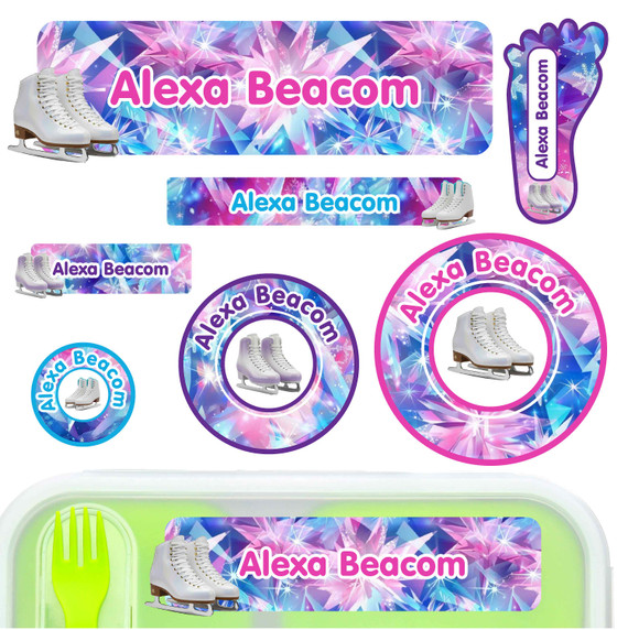 Ice skating daycare labels - waterproof personalized baby name stickers