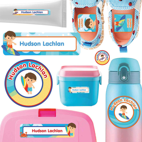 Beach (Boy/Girl) name labels for daycare — waterproof daycare labels on bottles, sippy cups and lunchboxes