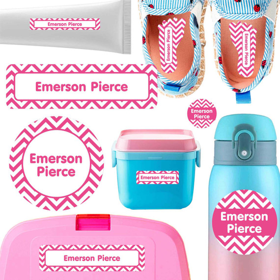 Chevron name labels for daycare — waterproof daycare labels on bottles, sippy cups and lunchboxes