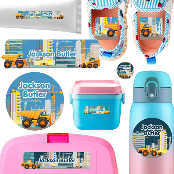 Construction Site daycare labels — stickers for daycare for bottles, sippy cups and containers, waterproof