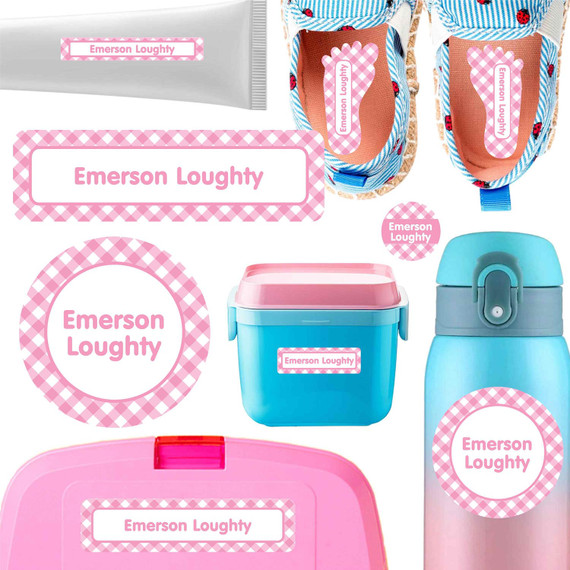 Gingham daycare labels — stickers for daycare for bottles, sippy cups and containers, waterproof