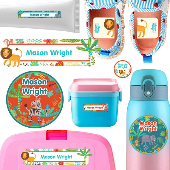 Jungle Animals daycare labels — stickers for daycare for bottles, sippy cups and containers, waterproof