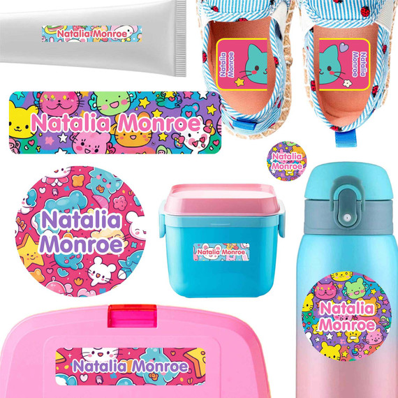 Kawaii Cuties daycare labels — stickers for daycare for bottles, sippy cups and containers, waterproof
