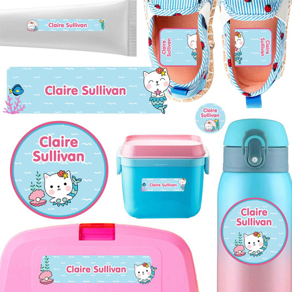 Meowmaids daycare label pack — personalized waterproof stickers for babies and toddlers