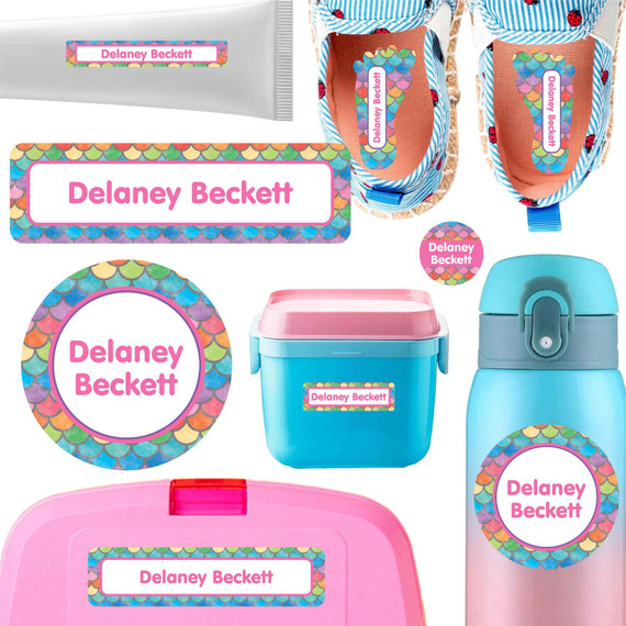 Mermaid Scales daycare labels — stickers for daycare for bottles, sippy cups and containers, waterproof