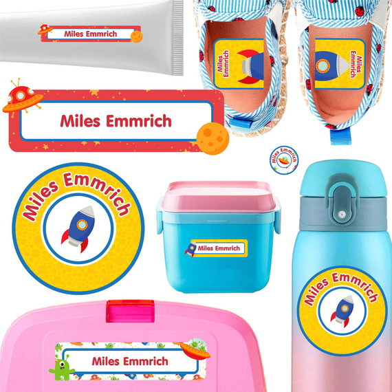 Outer Space daycare labels — stickers for daycare for bottles, sippy cups and containers, waterproof