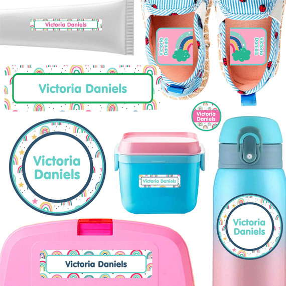 Colorful Rainbows daycare labels — stickers for daycare for bottles, sippy cups and containers, waterproof