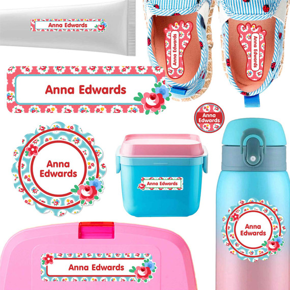 Garden Roses daycare labels — stickers for daycare for bottles, sippy cups and containers, waterproof