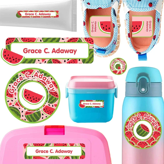 Summer Squeeze name labels for daycare — waterproof daycare labels on bottles, sippy cups and lunchboxes