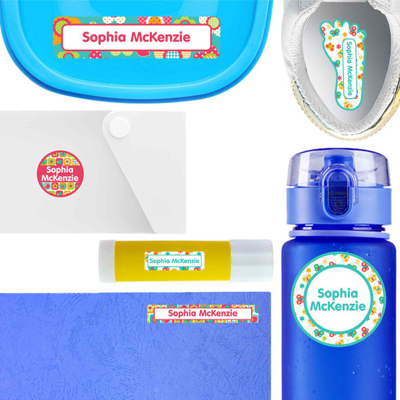 All Things Spring waterproof labels for kids — name decals and bottle stickers for water bottles and lunchboxes
