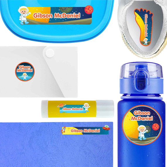Astronaut Boy or Girl waterproof name labels — personalized peel and stick name labels for school and daycare