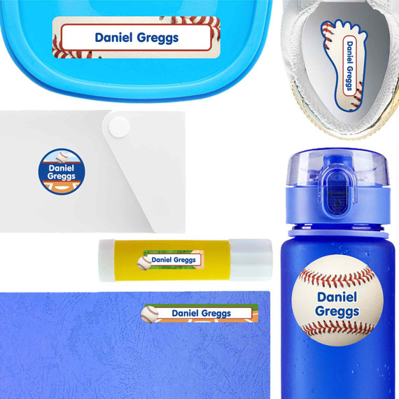 Baseball waterproof name labels — personalized peel and stick name labels for school and daycare