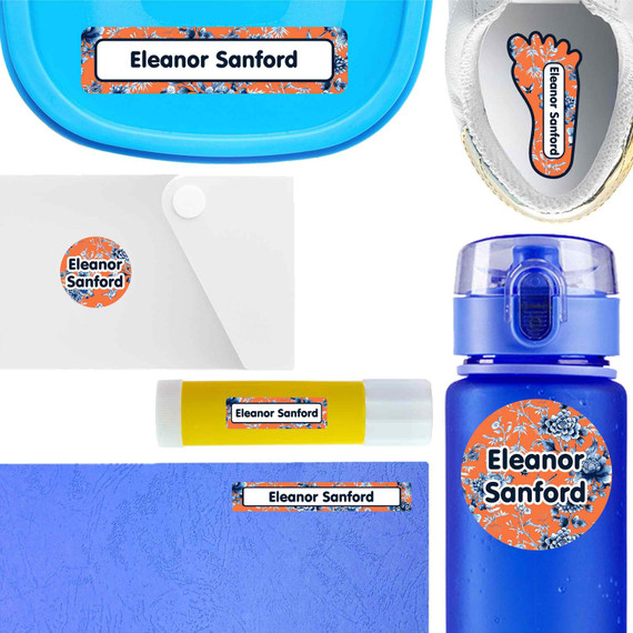 Chinoiserie waterproof name labels — personalized peel and stick name labels for school and daycare