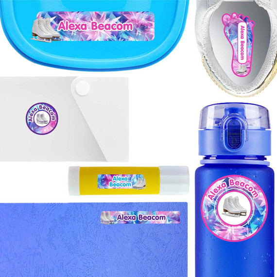 Figure Skating waterproof name labels on school supplies — personalized name stickers for kids