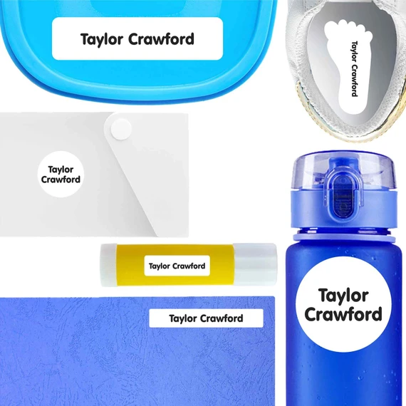 03 Simply White waterproof labels for kids — name decals and bottle stickers for water bottles and lunchboxes