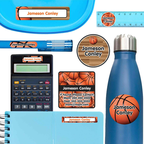 Basketball ultimate school labels — waterproof name labels for school on water bottle and lunchbox
