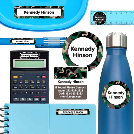 Camo ultimate school labels — waterproof name labels for school on water bottle and lunchbox