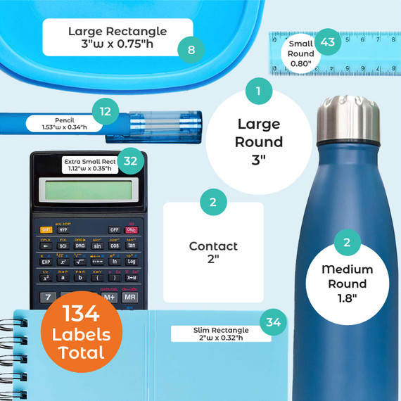 Chevron ultimate school label pack — 134 waterproof stickers in multiple sizes for school