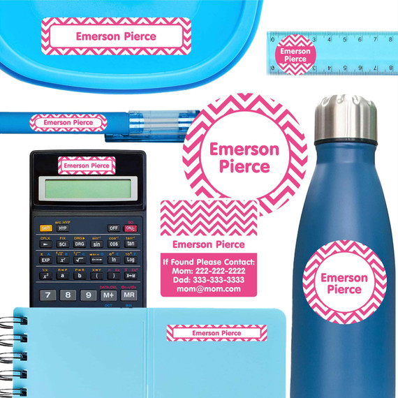 Chevron school labels — name stickers for school and waterproof name labels for school supplies