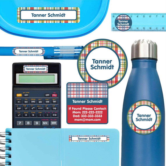Perfectly Plaid ultimate school labels — waterproof name labels for school on water bottle and lunchbox