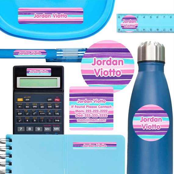 Stripes school labels — name tags for school, backpack labels and school supply labels for kids