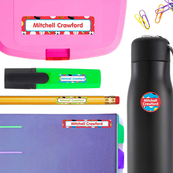 All Sports school labels — name tags for school and waterproof labels for school, dishwasher safe