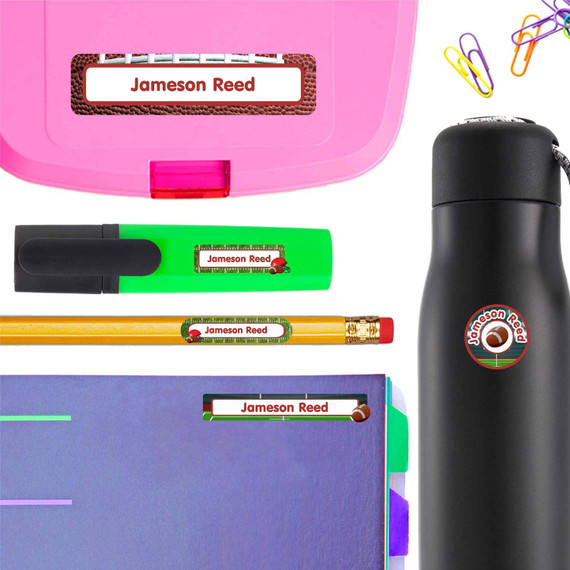 Football back to school labels and school name labels — waterproof name stickers for school supplies