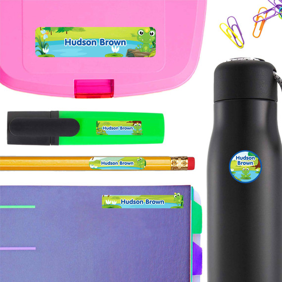 Frogs school labels — name tags for school and waterproof labels for school, dishwasher safe